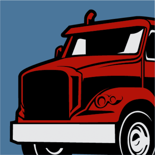 Red company truck and white Bobcat excavator